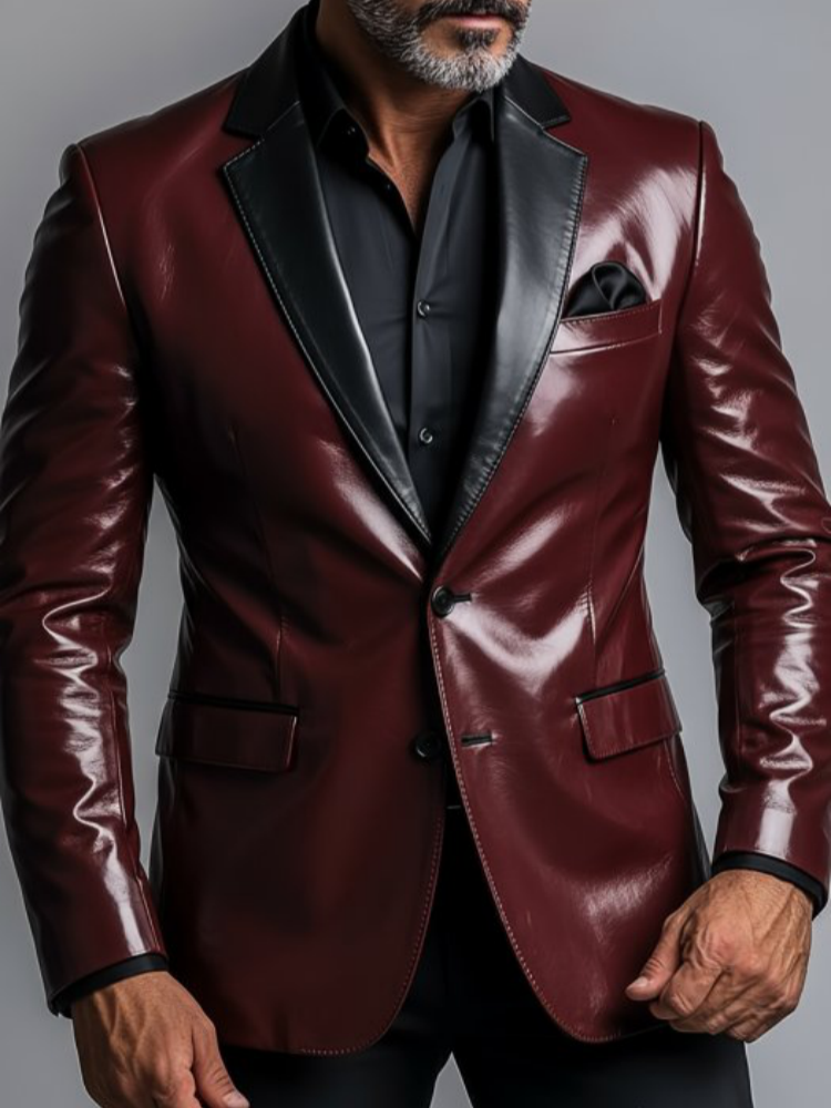 Men Formal Wear Office - Men's PU Leather Blazer Single Breasted