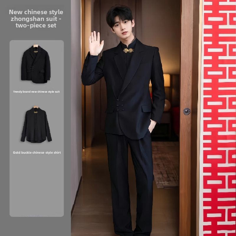New Chinese Sle Buttoned Weddi - Men'S Formal Wear For Engagement ulasan dan harga