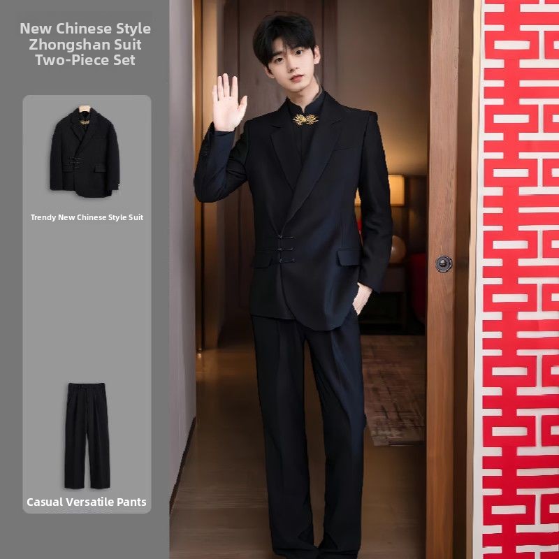 New Chinese Sle Buttoned Weddi - Men'S Formal Wear For Engagement ulasan dan harga