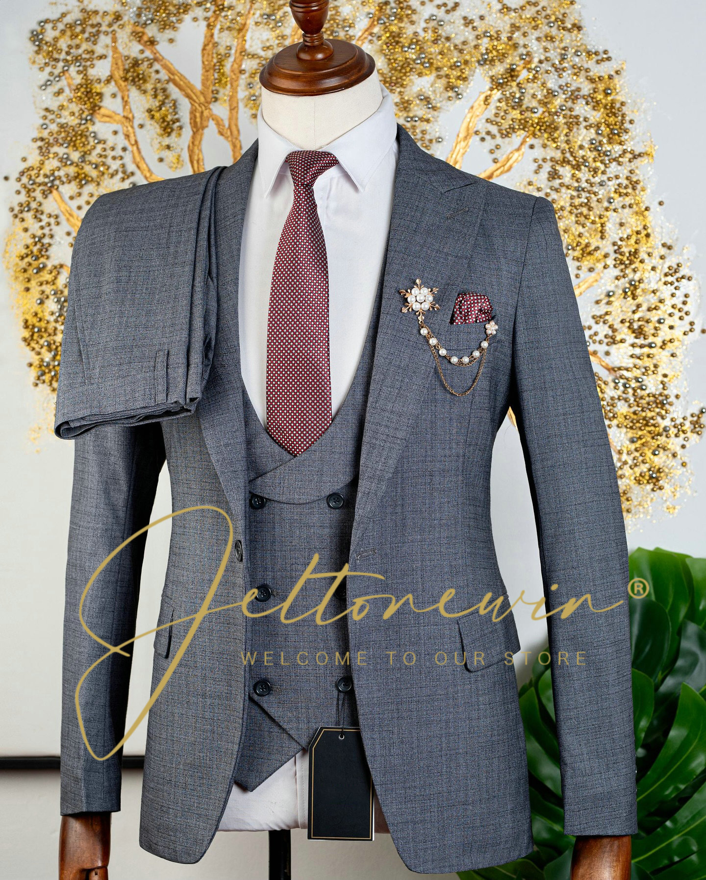 Men's Brown Three Piece Suit w - Men Formal Wear Brown ulasan dan harga