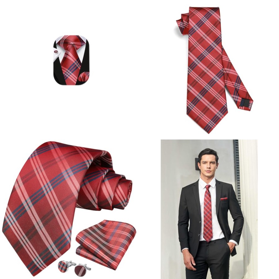 Mens Ties Set Stripe Plaid Tie - Pocket Square Set ulasan dan harga