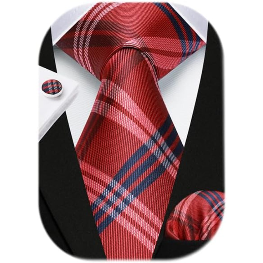 Mens Ties Set Stripe Plaid Tie - Pocket Square Set ulasan dan harga