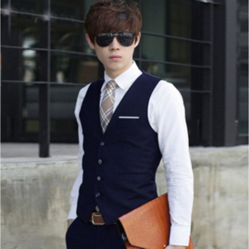 Men British Slim Fit Suit Vest - Men Formal Wear Office ulasan dan harga