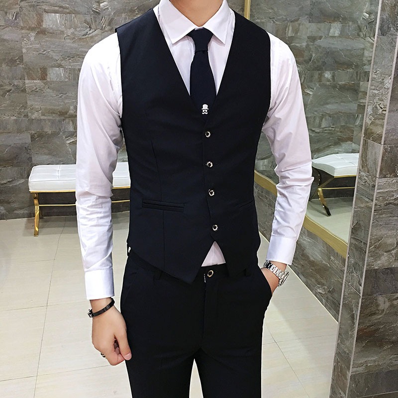 Men British Slim Fit Suit Vest - Men Formal Wear Office ulasan dan harga