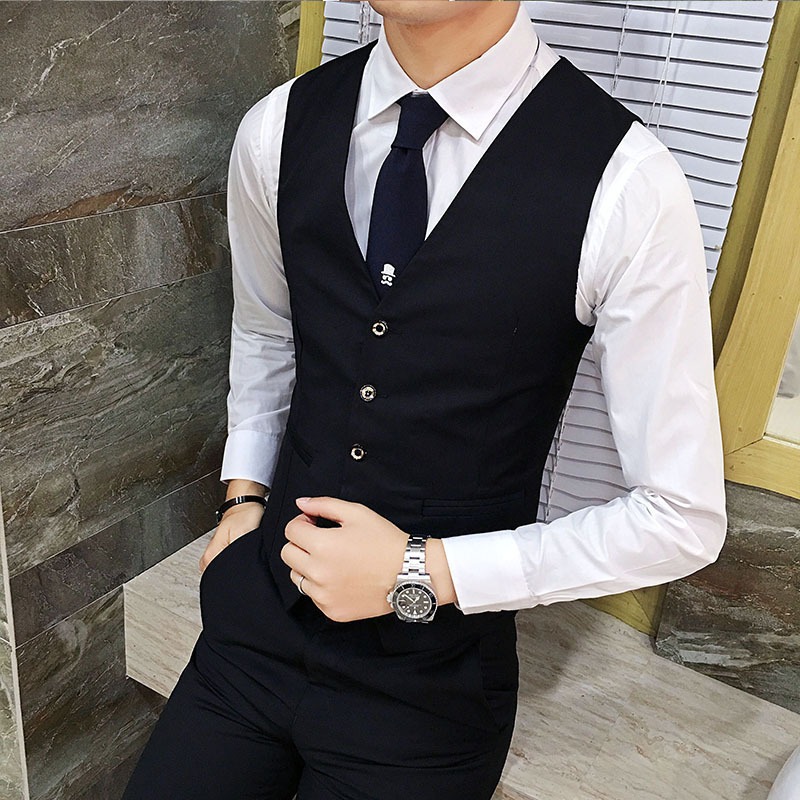 Men British Slim Fit Suit Vest - Men Formal Wear Office ulasan dan harga
