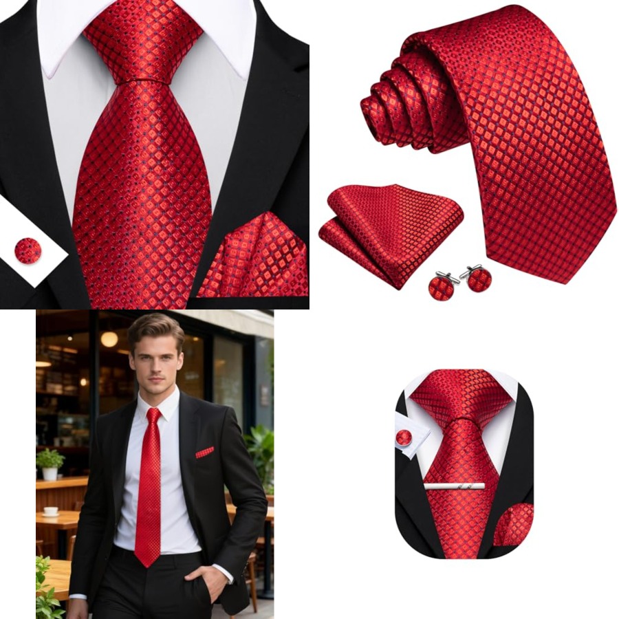 Men Plaid/Striped Ties Set Sil - Pocket Square Set ulasan dan harga