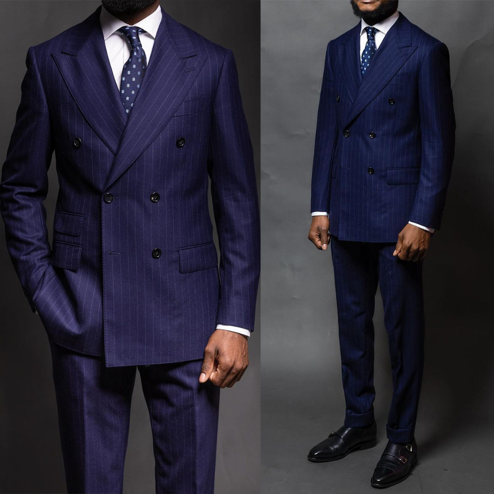 Navy Blue Pinstripe Men Suits  - Men Formal Wear Fashion ulasan dan harga