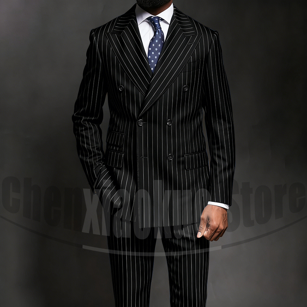 Navy Blue Pinstripe Men Suits  - Men Formal Wear Fashion ulasan dan harga