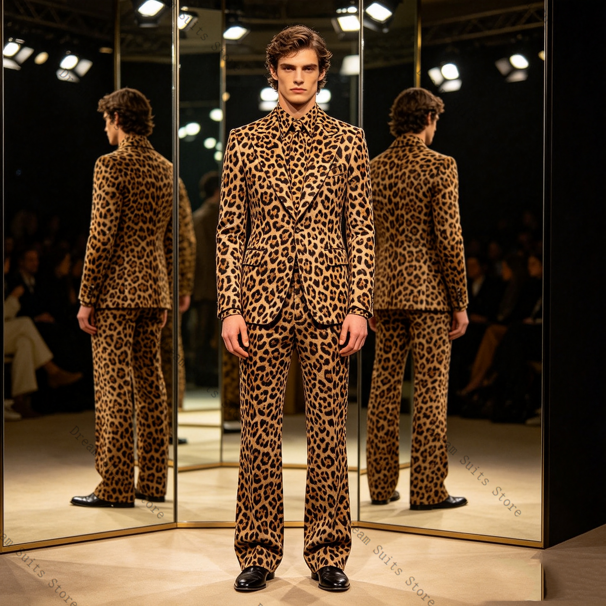 Leopard Print Men Suit Set 2 P - Men Formal Wear Brown ulasan dan harga