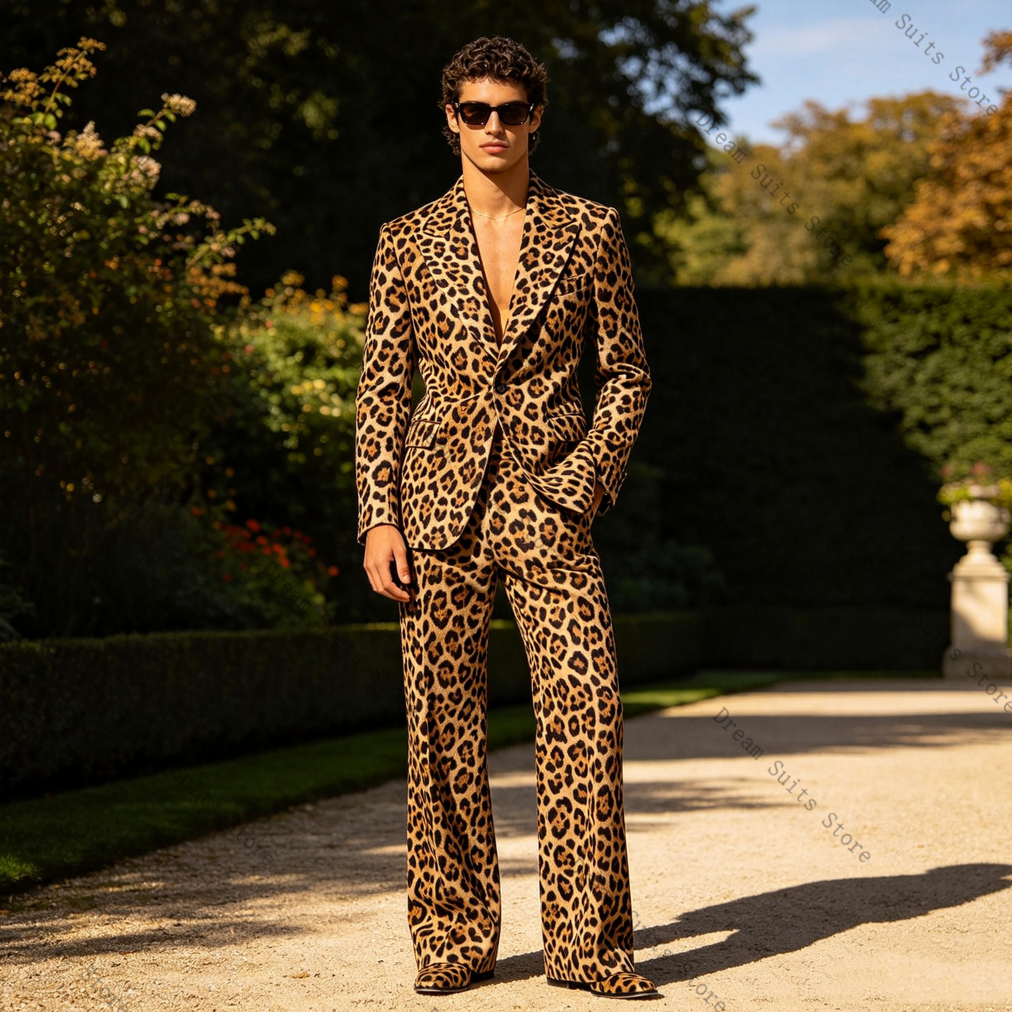 Leopard Print Men Suit Set 2 P - Men Formal Wear Brown ulasan dan harga