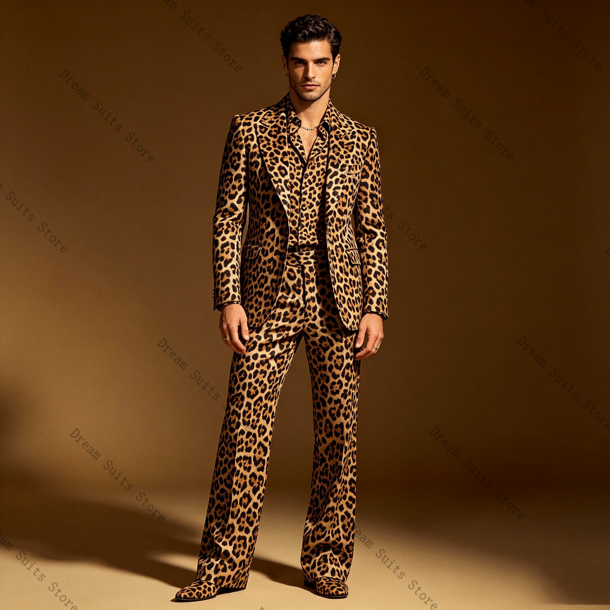 Leopard Print Men Suit Set 2 P - Men Formal Wear Brown ulasan dan harga