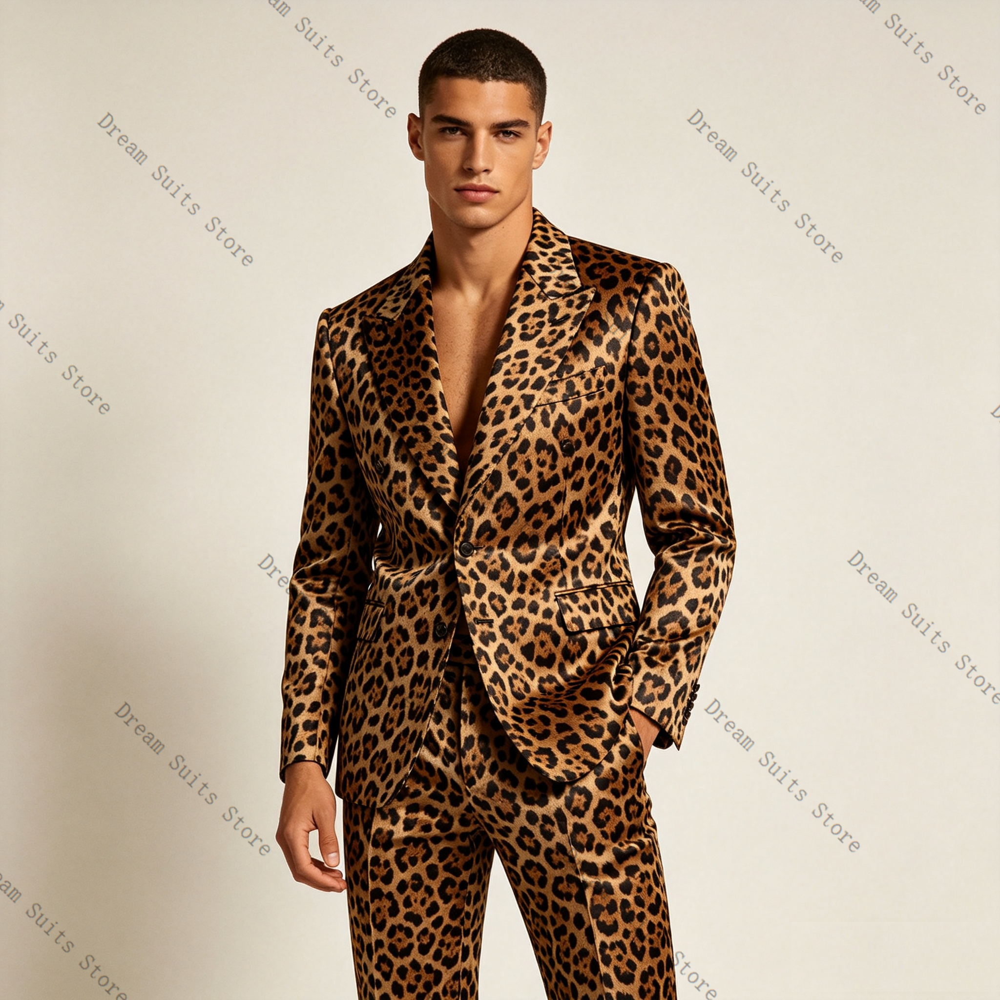 Leopard Print Men Suit Set 2 P - Men Formal Wear Brown ulasan dan harga