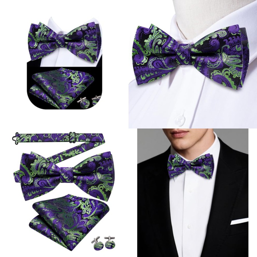 Mens Paisley Striped Bowtie Se - Pocket Square Set ulasan dan harga