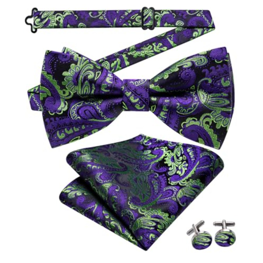 Mens Paisley Striped Bowtie Se - Pocket Square Set ulasan dan harga
