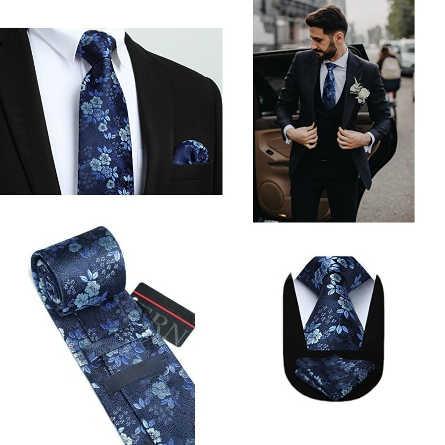 Men Floral Ties Woven Classic  - Pocket Square Set ulasan dan harga