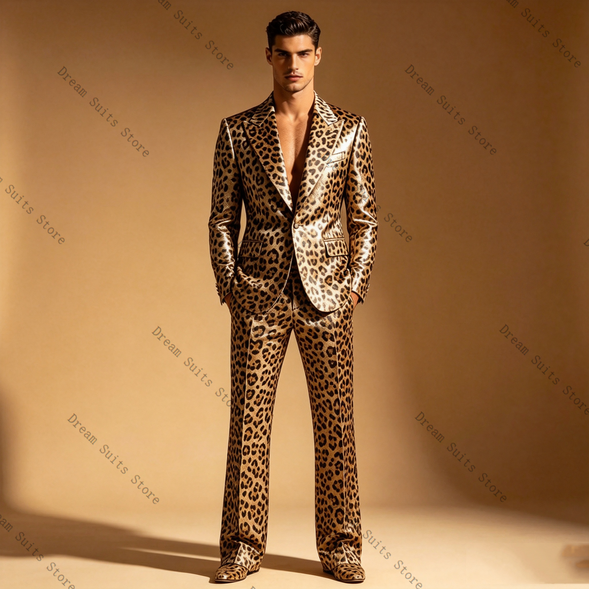 Leopard Print Men Suit Set 2 P - Men Formal Wear Brown ulasan dan harga