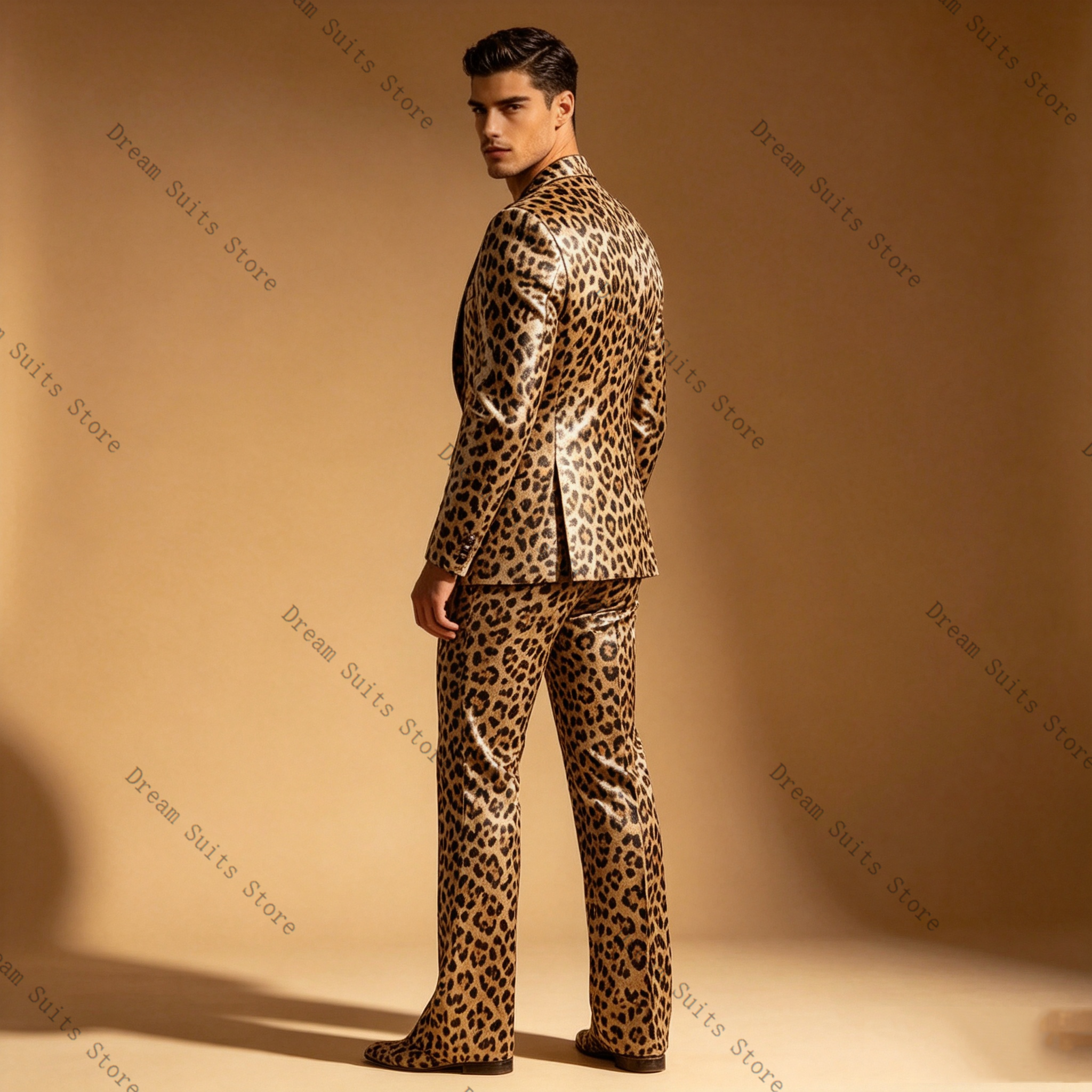 Leopard Print Men Suit Set 2 P - Men Formal Wear Brown ulasan dan harga