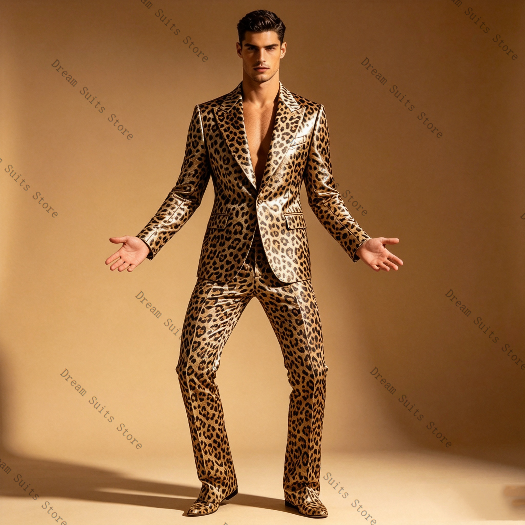 Leopard Print Men Suit Set 2 P - Men Formal Wear Brown ulasan dan harga