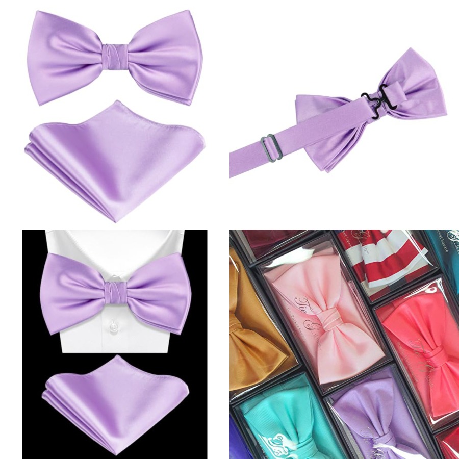 Solid Color Pre-tied Bow Tie a - Pocket Square Set ulasan dan harga